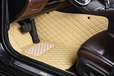 Beige Luxury Leather Diamond Car Floor Mats UK