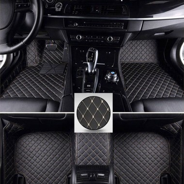 Black and Beige Stitching Luxury Leather Diamond Car Floor Mats UK