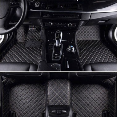 Black and Beige Stitching Luxury Leather Diamond Car Floor Mats UK