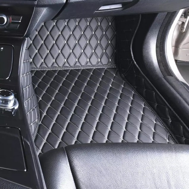 Black and Beige Stitching Luxury Leather Diamond Car Floor Mats UK Black and Beige Stitching Luxury Leather Diamond Car Floor Mats UK