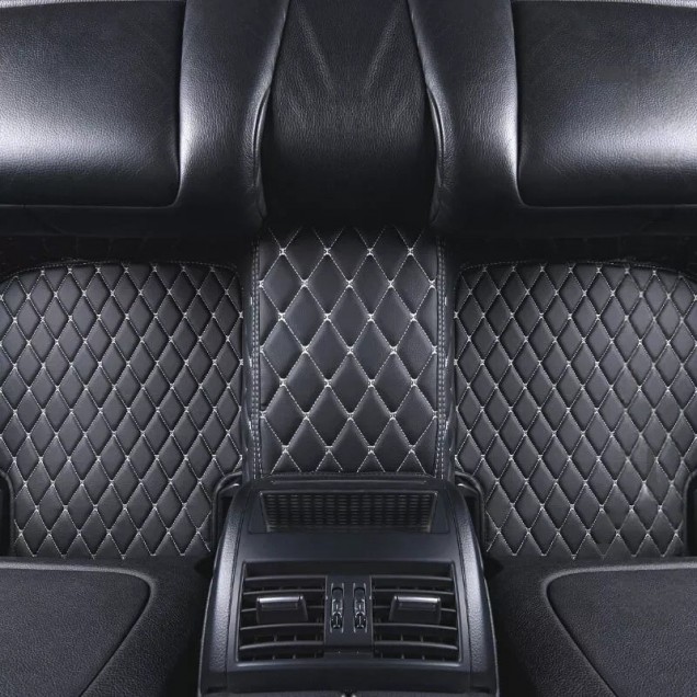 Black and Beige Stitching Luxury Leather Diamond Car Floor Mats UK Black and Beige Stitching Luxury Leather Diamond Car Floor Mats UK