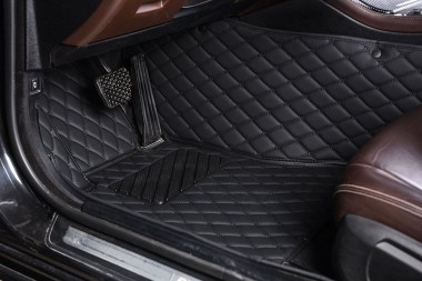 Black and Black Stitching Luxury Leather Diamond Car Floor Mats UK