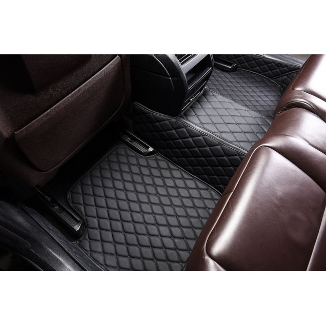 Black and Black Stitching Luxury Leather Diamond Car Floor Mats UK Black and Black Stitching Luxury Leather Diamond Car Floor Mats UK
