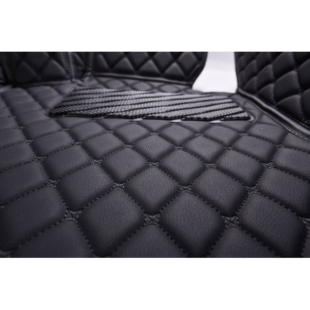Black and Black Stitching Luxury Leather Diamond Car Floor Mats UK Black and Black Stitching Luxury Leather Diamond Car Floor Mats UK