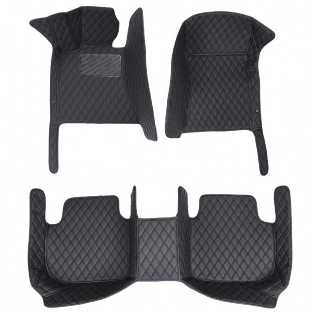 Black and Black Stitching Luxury Leather Diamond Car Floor Mats UK Black and Black Stitching Luxury Leather Diamond Car Floor Mats UK