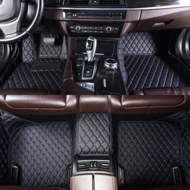 Black and Blue Stitching Luxury Leather Diamond Car Floor Mats UK