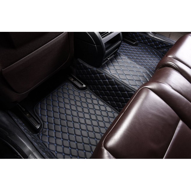 Black and Blue Stitching Luxury Leather Diamond Car Floor Mats UK Black and Blue Stitching Luxury Leather Diamond Car Floor Mats UK