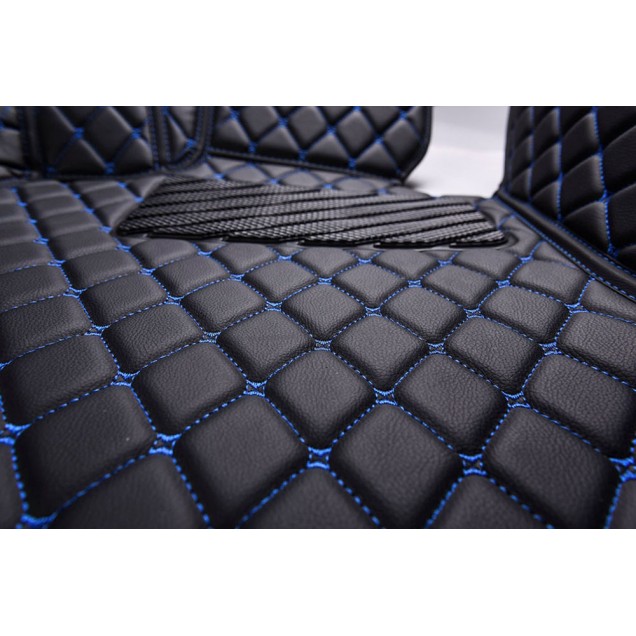 Black and Blue Stitching Luxury Leather Diamond Car Floor Mats UK Black and Blue Stitching Luxury Leather Diamond Car Floor Mats UK