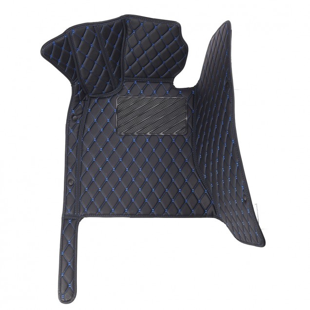 Black and Blue Stitching Luxury Leather Diamond Car Floor Mats UK Black and Blue Stitching Luxury Leather Diamond Car Floor Mats UK