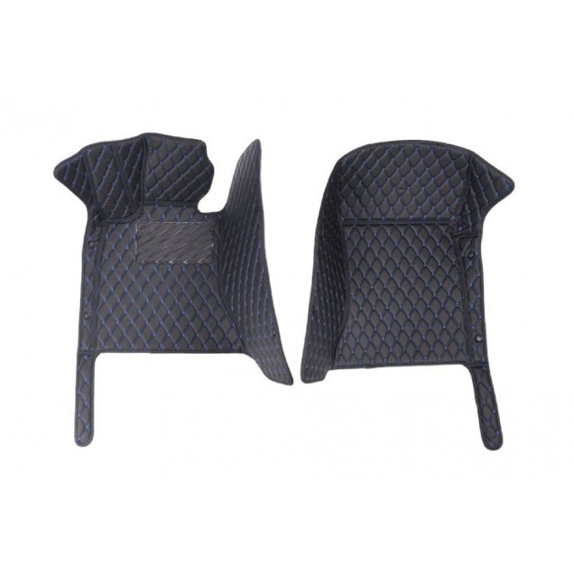 Black and Blue Stitching Luxury Leather Diamond Car Floor Mats UK Black and Blue Stitching Luxury Leather Diamond Car Floor Mats UK