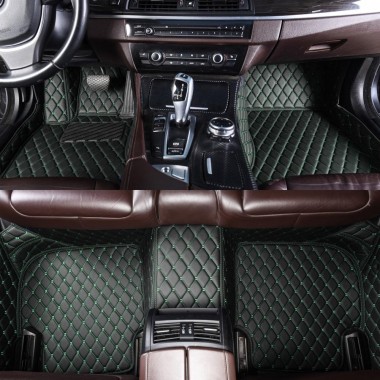 Black and Green Stitching Luxury Leather Diamond Car Floor Mats UK