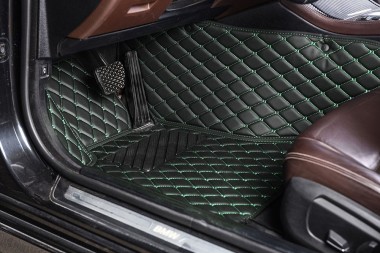Black and Green Stitching Luxury Leather Diamond Car Floor Mats UK