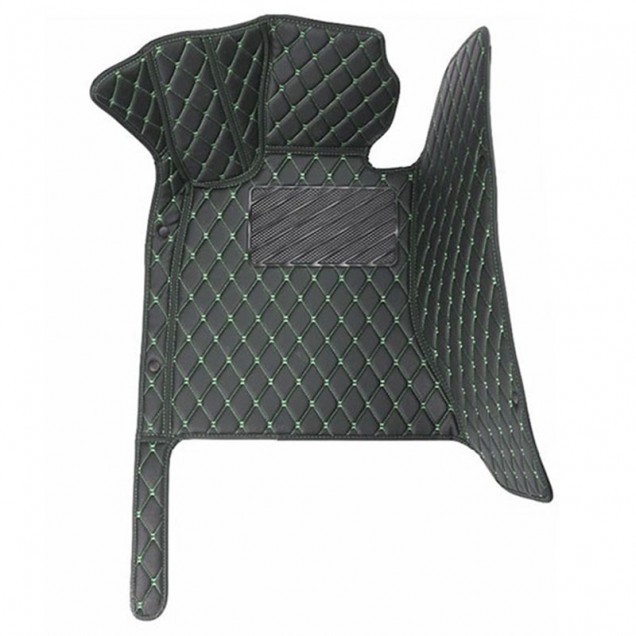 Black and Green Stitching Luxury Leather Diamond Car Floor Mats UK Black and Green Stitching Luxury Leather Diamond Car Floor Mats UK