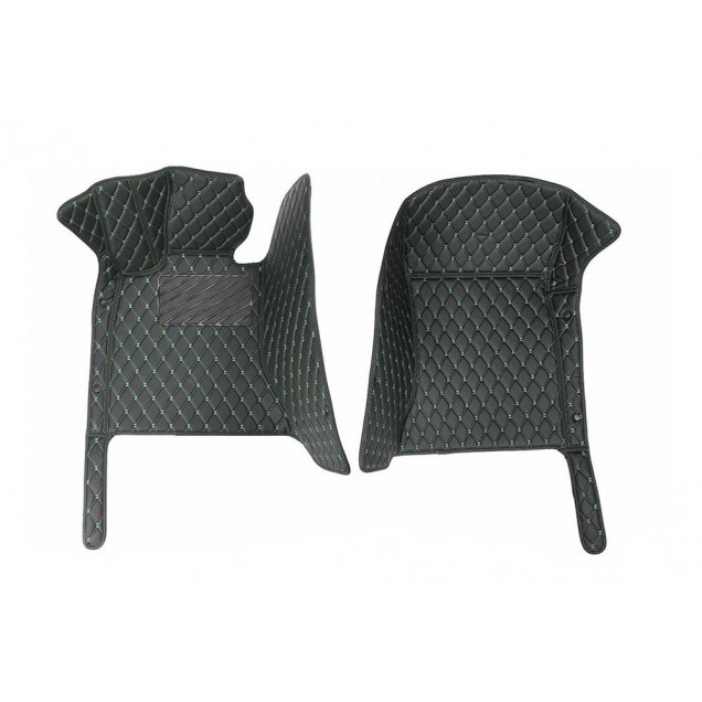 Black and Green Stitching Luxury Leather Diamond Car Floor Mats UK Black and Green Stitching Luxury Leather Diamond Car Floor Mats UK