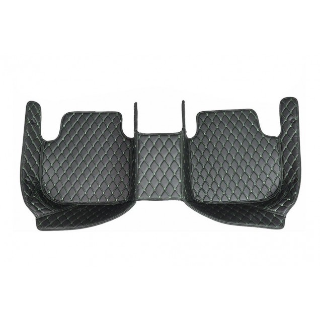 Black and Green Stitching Luxury Leather Diamond Car Floor Mats UK Black and Green Stitching Luxury Leather Diamond Car Floor Mats UK