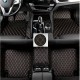 Black and Orange Stitching Luxury Leather Diamond Car Floor Mats UK Black and Orange Stitching Luxury Leather Diamond Car Floor Mats UK