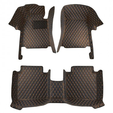 Black and Orange Stitching Luxury Leather Diamond Car Floor Mats UK
