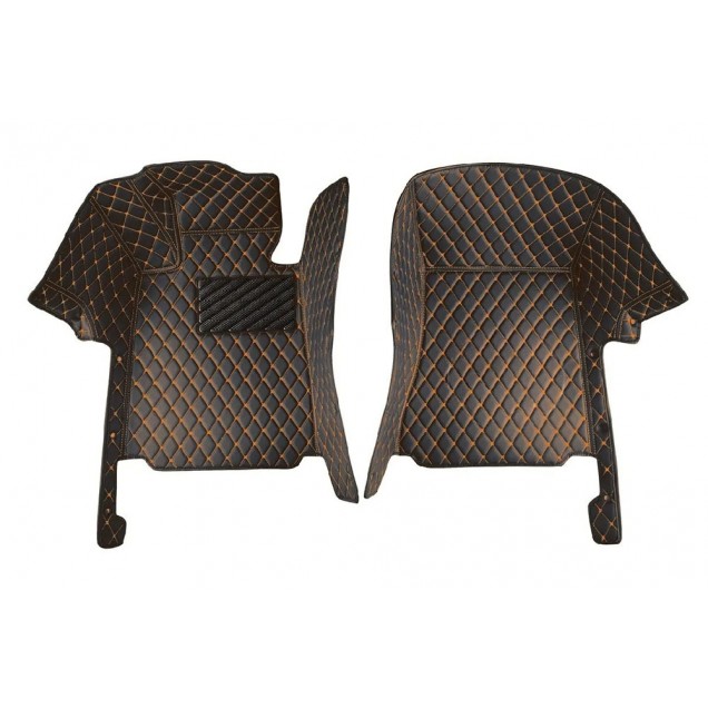Black and Orange Stitching Luxury Leather Diamond Car Floor Mats UK Black and Orange Stitching Luxury Leather Diamond Car Floor Mats UK