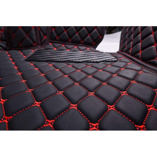 Black and Red Stitching Luxury Leather Diamond Car Floor Mats UK Black and Red Stitching Luxury Leather Diamond Car Floor Mats UK