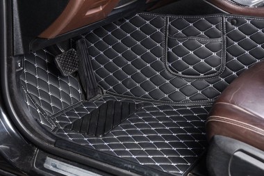 Black and White Stitching Luxury Leather Diamond Car Floor Mats UK