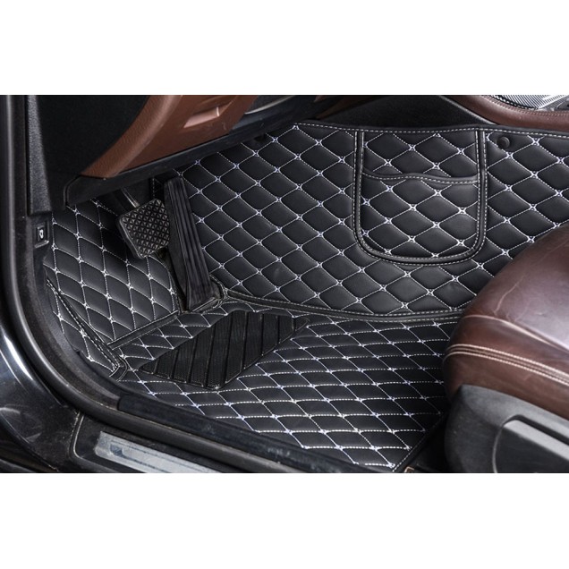 Black and White Stitching Luxury Leather Diamond Car Floor Mats UK Black and White Stitching Luxury Leather Diamond Car Floor Mats UK