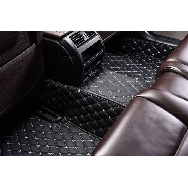Black and White Stitching Luxury Leather Diamond Car Floor Mats UK Black and White Stitching Luxury Leather Diamond Car Floor Mats UK