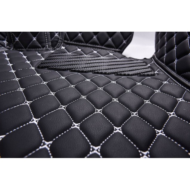 Black and White Stitching Luxury Leather Diamond Car Floor Mats UK Black and White Stitching Luxury Leather Diamond Car Floor Mats UK