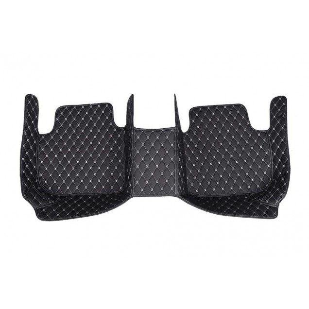 Black and White Stitching Luxury Leather Diamond Car Floor Mats UK Black and White Stitching Luxury Leather Diamond Car Floor Mats UK