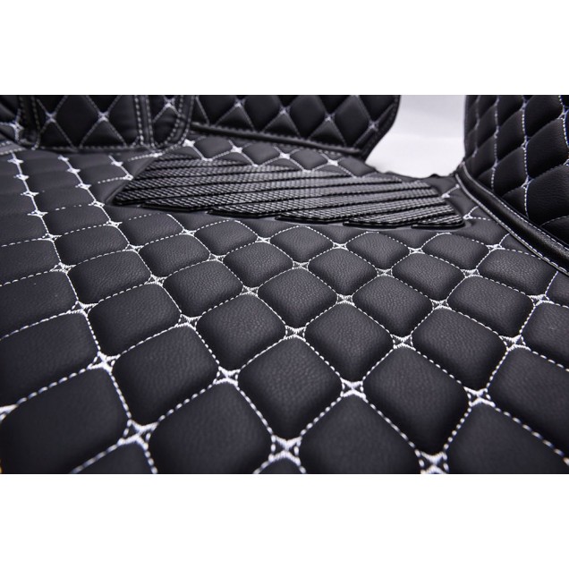 Black and White Stitching Luxury Leather Diamond Car Mats UK Black and White Stitching Luxury Leather Diamond Car Mats UK