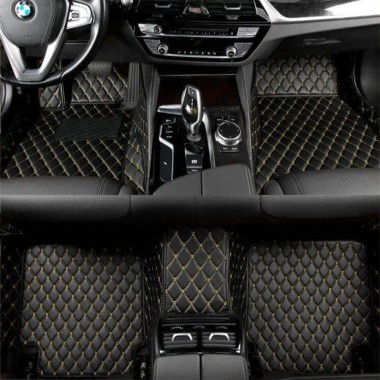 Black and Yellow Stitching Luxury Leather Diamond Car Floor Mats UK