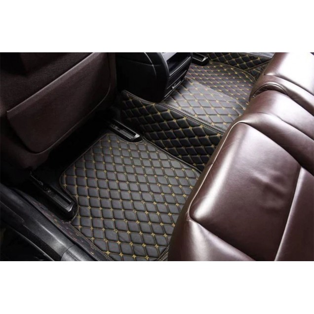 Black and Yellow Stitching Luxury Leather Diamond Car Floor Mats UK Black and Yellow Stitching Luxury Leather Diamond Car Floor Mats UK