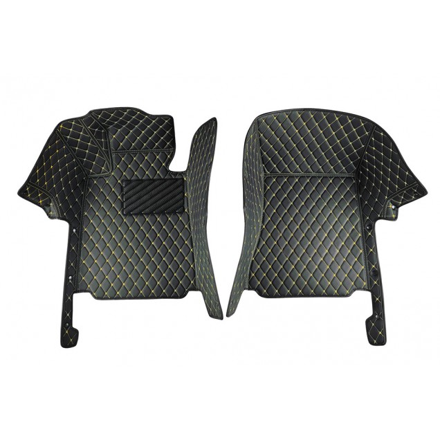 Black and Yellow Stitching Luxury Leather Diamond Car Floor Mats UK Black and Yellow Stitching Luxury Leather Diamond Car Floor Mats UK