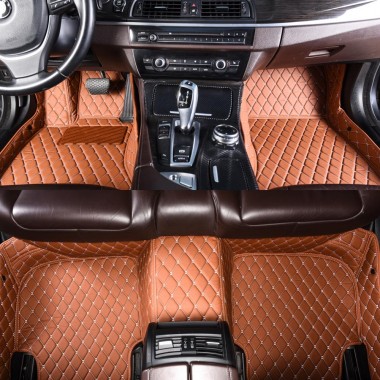 Brown Luxury Leather Diamond Car Floor Mats UK