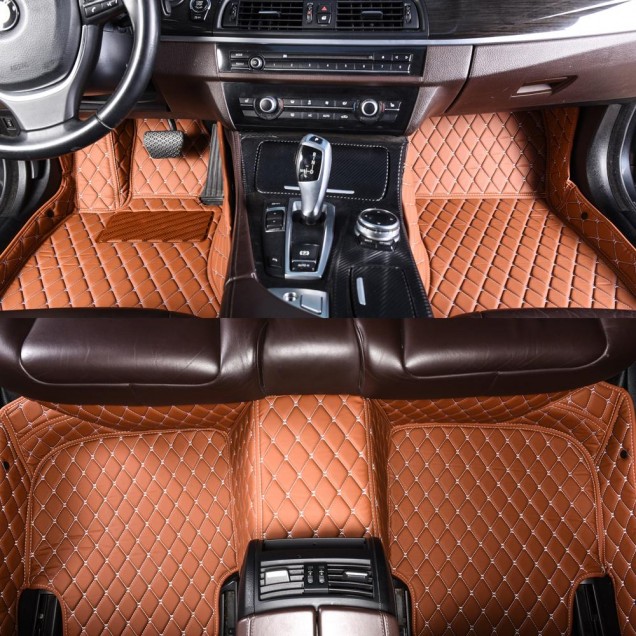 Brown Luxury Leather Diamond Car Floor Mats UK