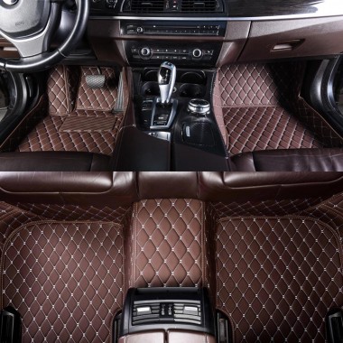 Dark Brown Luxury Leather Diamond Car Floor Mats UK