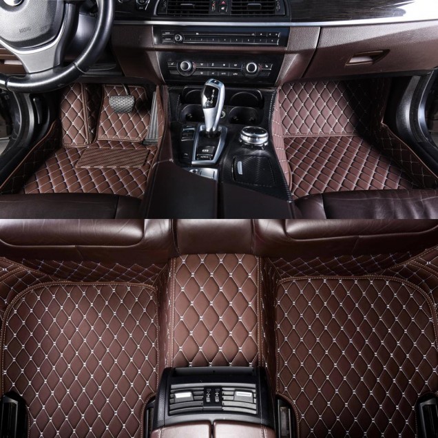 Dark Brown Luxury Leather Diamond Car Floor Mats UK Dark Brown Luxury Leather Diamond Car Floor Mats UK