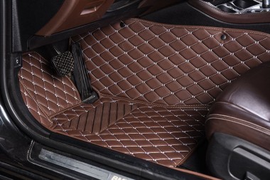 Dark Brown Luxury Leather Diamond Car Floor Mats UK