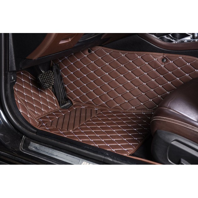 Dark Brown Luxury Leather Diamond Car Floor Mats UK Dark Brown Luxury Leather Diamond Car Floor Mats UK