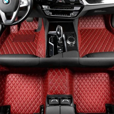 Wine Red Luxury Leather Diamond Car Floor Mats UK