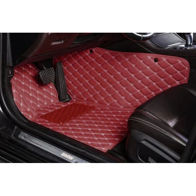 Wine Red Luxury Leather Diamond Car Floor Mats UK Wine Red Luxury Leather Diamond Car Floor Mats UK