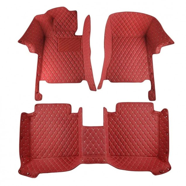 Wine Red Luxury Leather Diamond Car Floor Mats UK Wine Red Luxury Leather Diamond Car Floor Mats UK