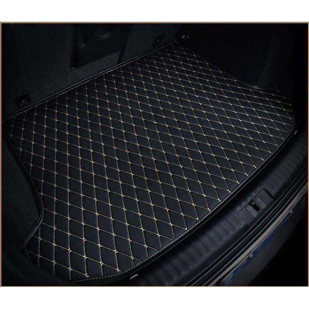Black and Beige Stitching Luxury Leather Diamond Trunk Base Mats UK Black and Beige Stitching Luxury Leather Diamond Trunk Base Mats UK
