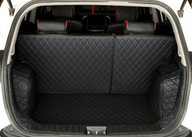 Black and Blue Stitching Full Cover Luxury Leather Diamond Trunk Car Floor Mats UK