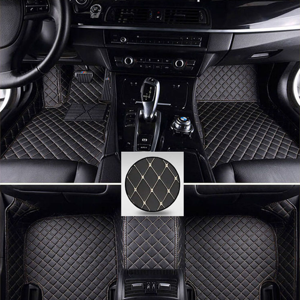 Black and Beige Stitching Luxury Leather Diamond Car Mats UK
