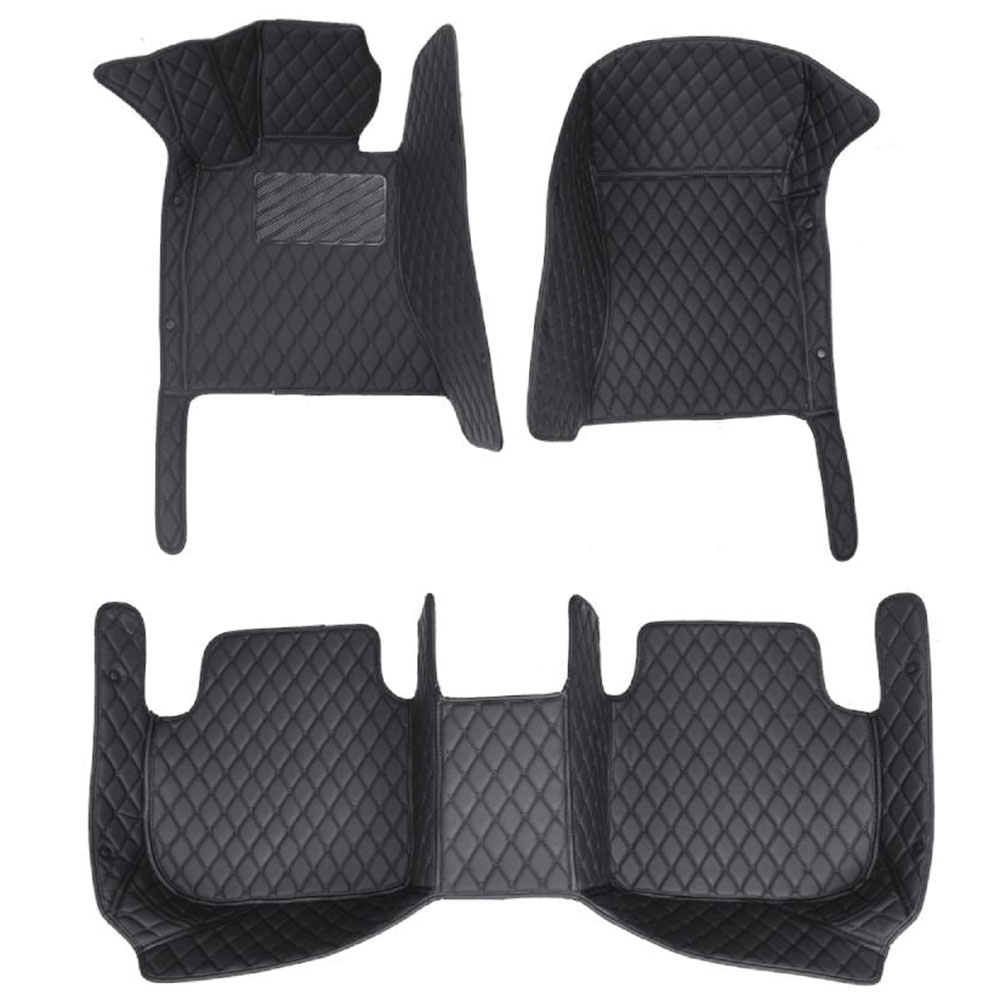 Black and Black Stitching Luxury Leather Diamond Car Mats for Volkswagen Touareg