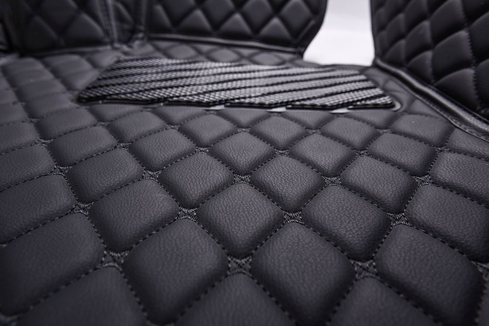 Black and Black Stitching Luxury Leather Diamonds Car Floor Mats UK