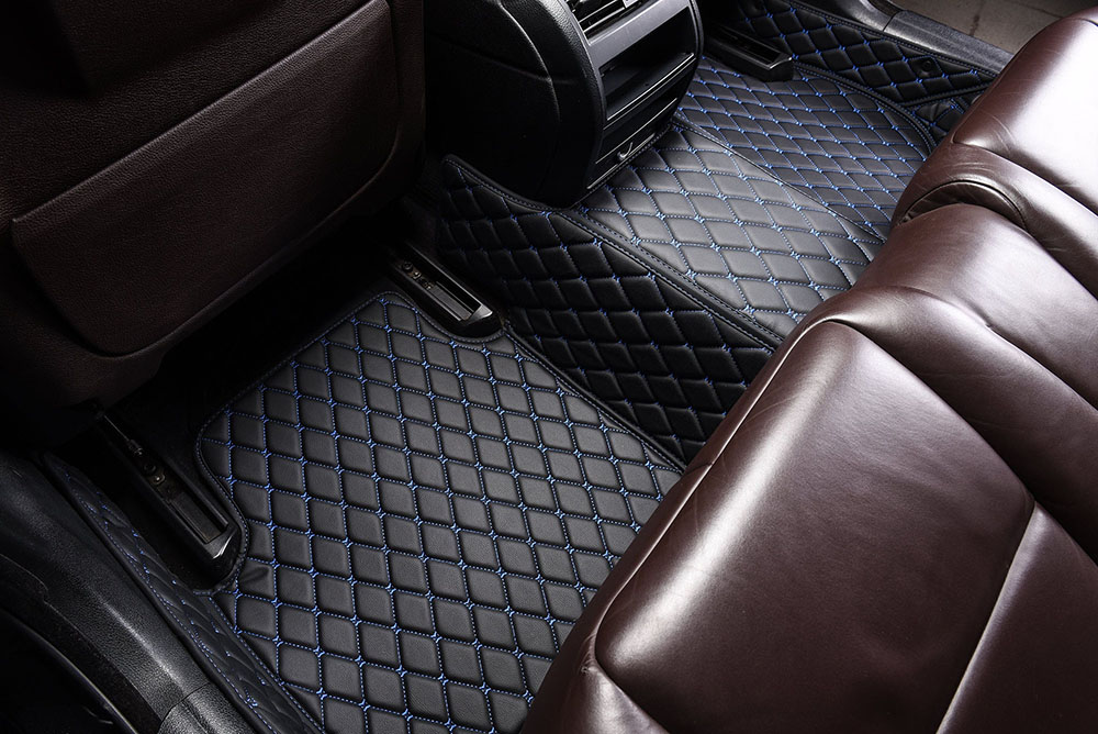 Black and Blue Stitching Custom Diamonds Car Mats UK
