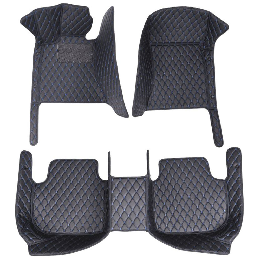 Black and Blue Stitching Luxury Leather Diamond Car Mats for Volkswagen Touareg
