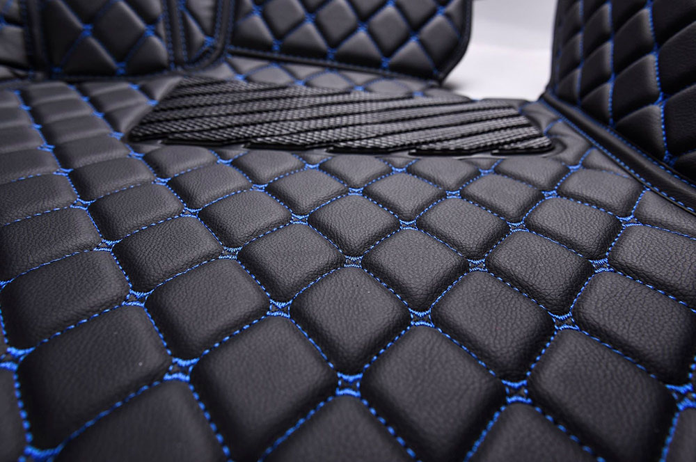 Black and Blue Stitching Luxury Leather Diamonds Car Floor Mats UK