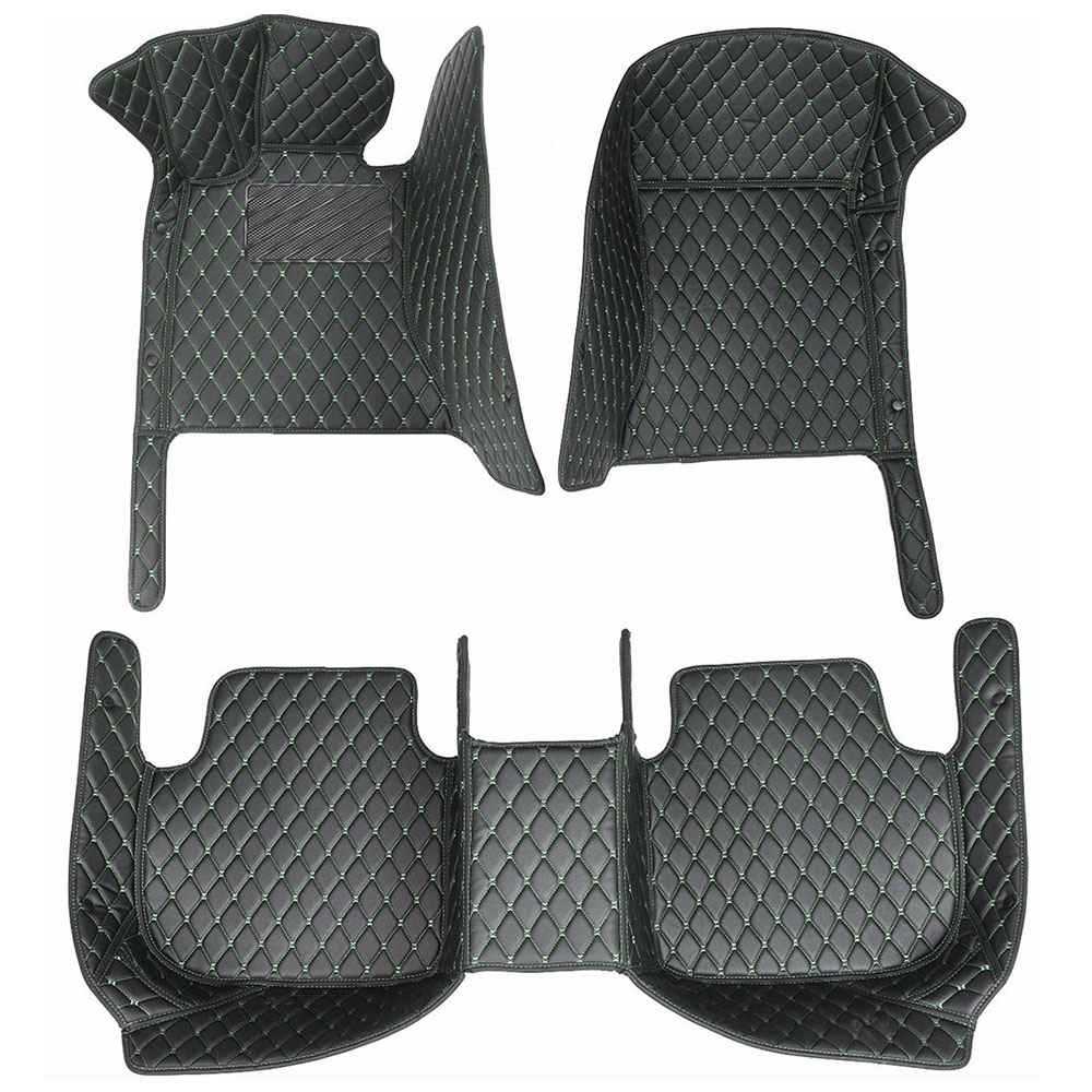 Black and Green Stitching Luxury Leather Diamond Car Mats for Volkswagen Touareg